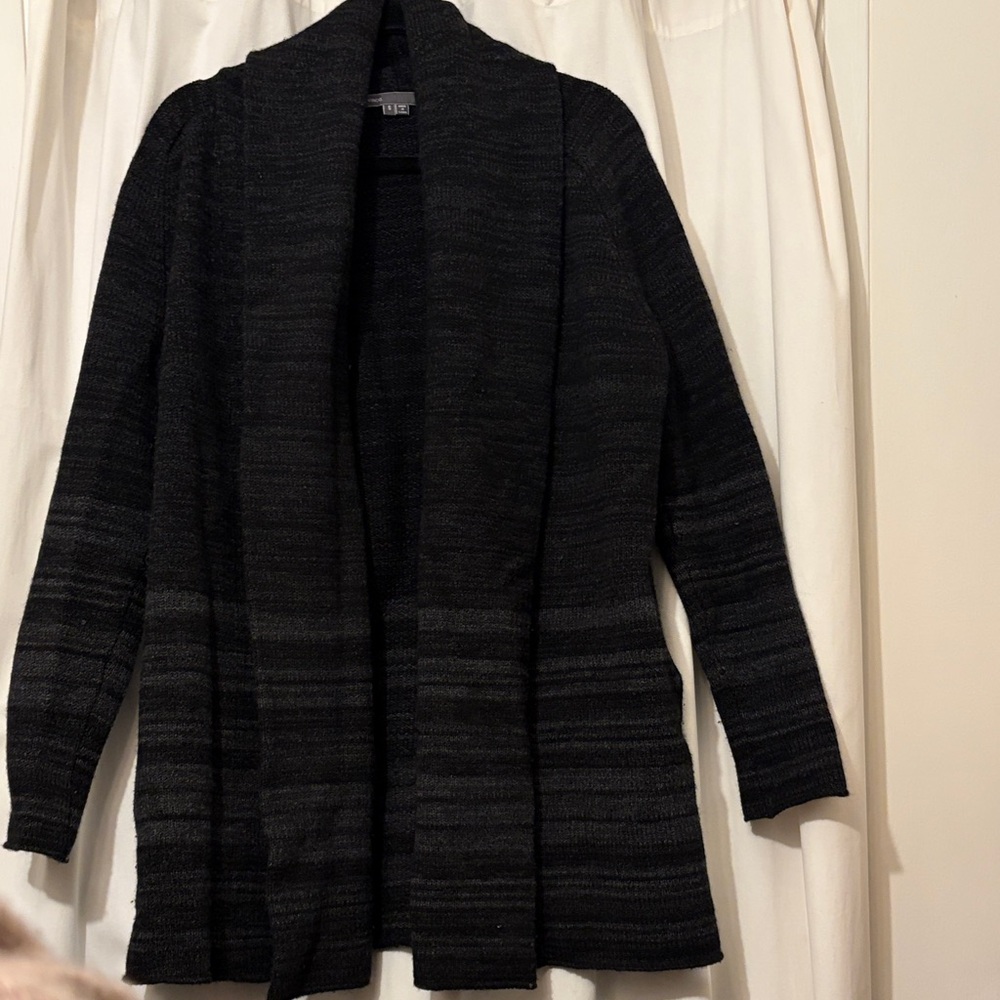 VInce Black Striped Shawl Collar Cardigan